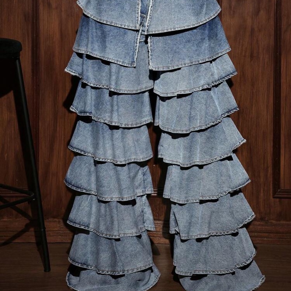 SHEIN Blue Layered Flare Jeans